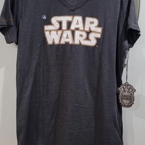 Star Wars Women's Charcoal V-Neck Tee with Star Wars Logo